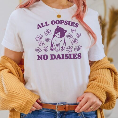 Retro Vintage Kitten T-Shirt - All Oopsies No Daisies Nostalgia Cat Graphic Unisex Adult Tee image 0