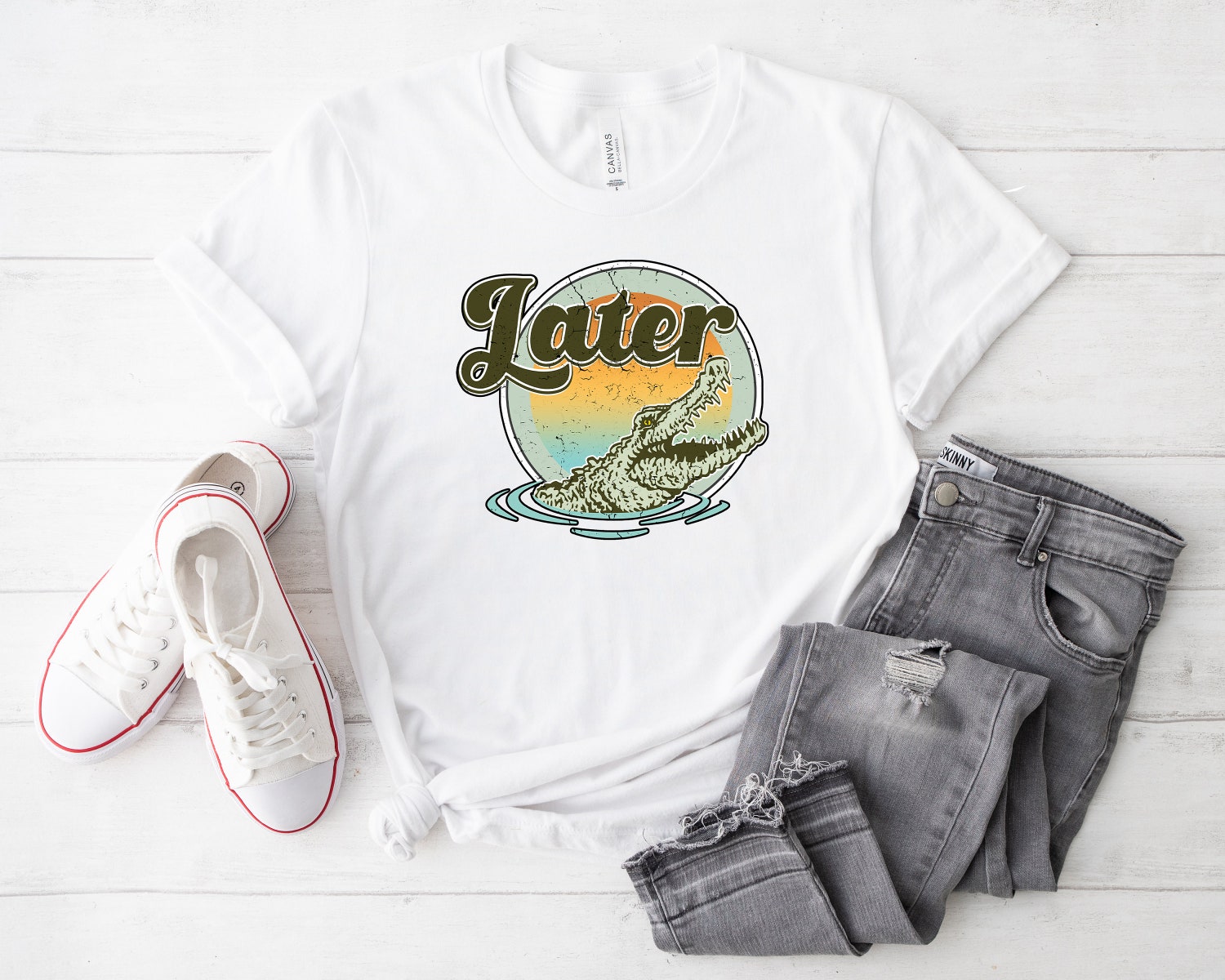 Retro Gator Shirt for Women Cute Alligator Tee Animal Lover Gift Retro Sunset Graphic T-shirt image 2