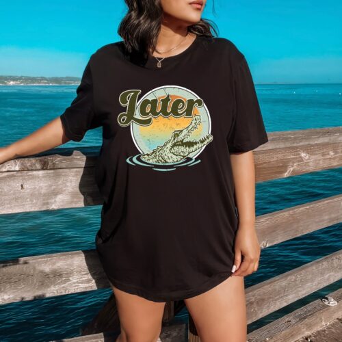 Retro Gator Shirt for Women Cute Alligator Tee Animal Lover Gift Retro Sunset Graphic T-shirt image 0