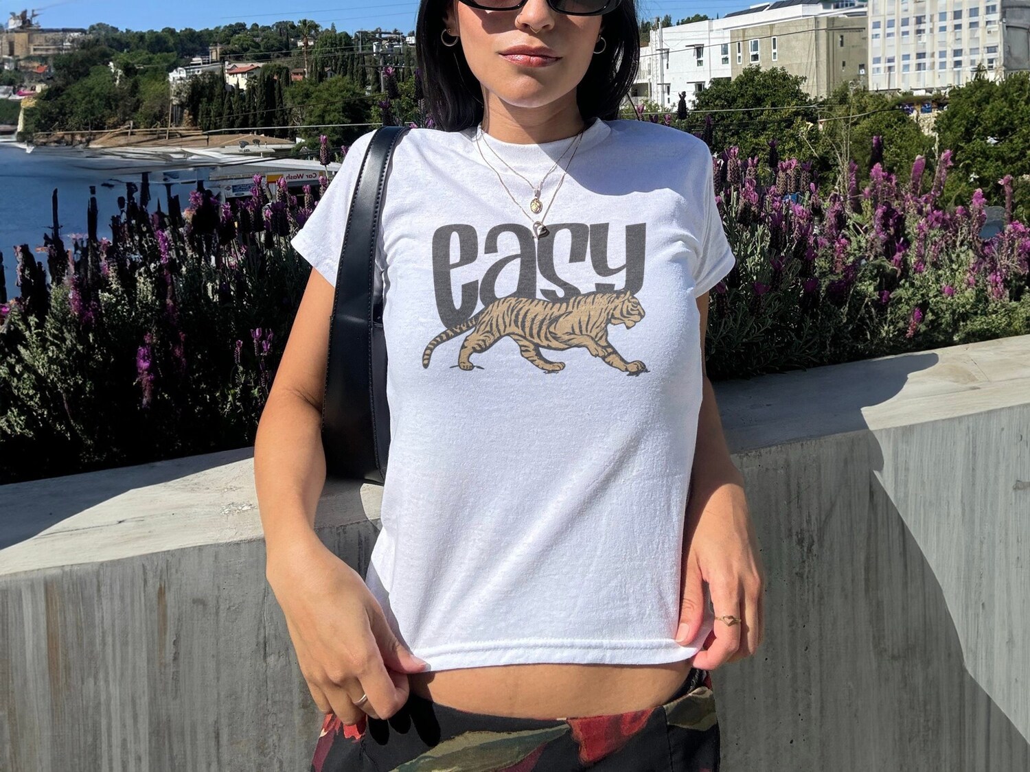 Vintage Tiger Baby Tee | Retro 90s Style Easy Tiger Design | Cool Unisex Graphic T-Shirt image 0