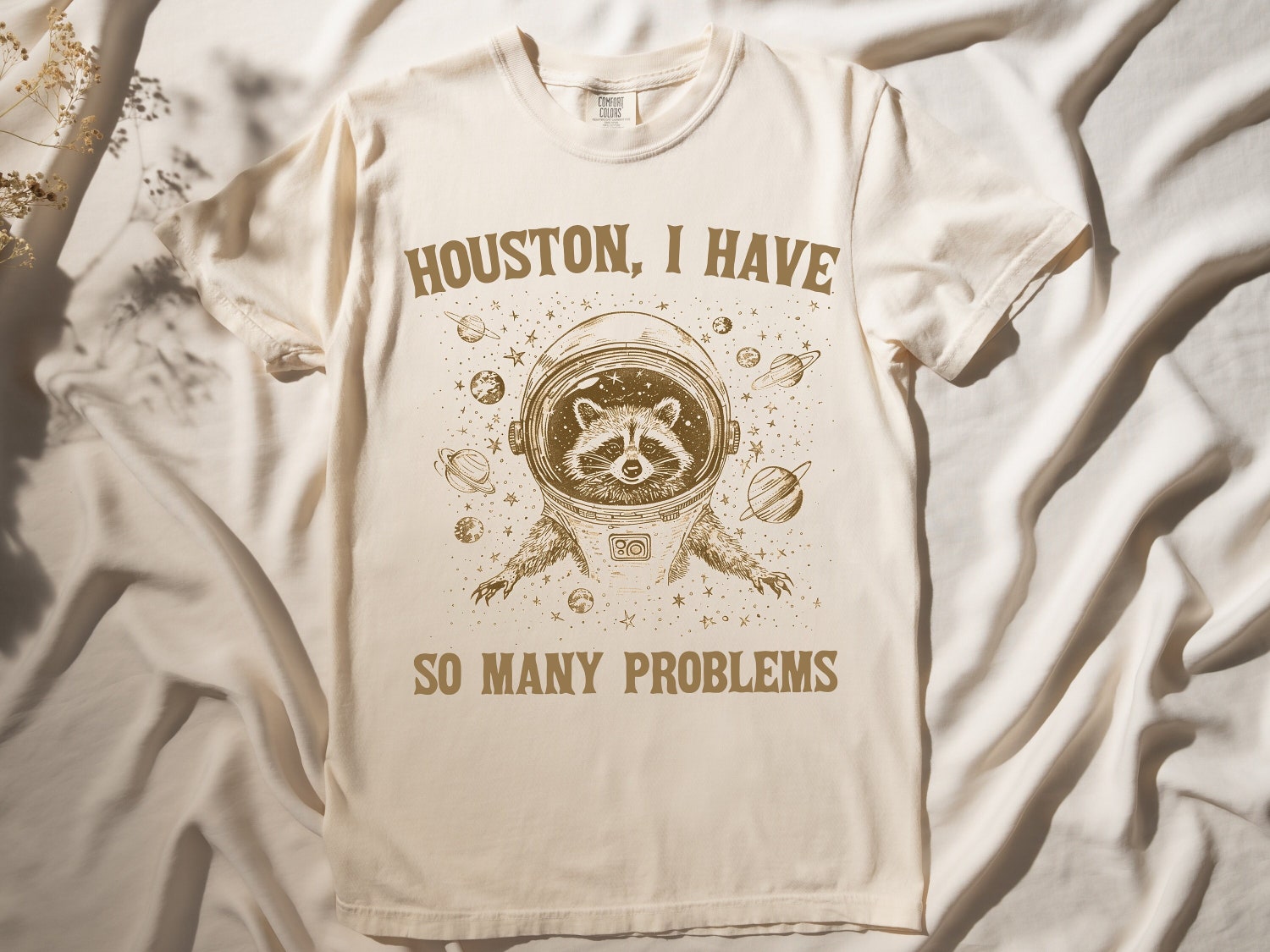 Houston I Have Many Problems Raccoon Vintage Unisex Retro Meme T-Shirt Funny Raccoon Tee image 0