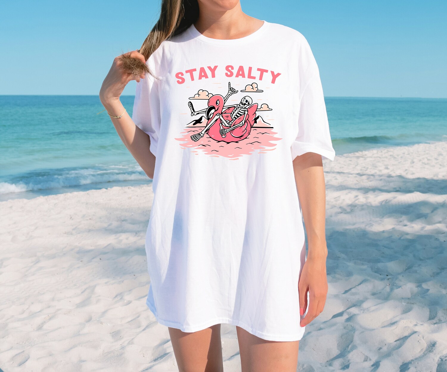 Stay Salty Skeleton Beach T-Shirt | Funny Salty Skeleton Tee | Beach Vibes Shirt image 2