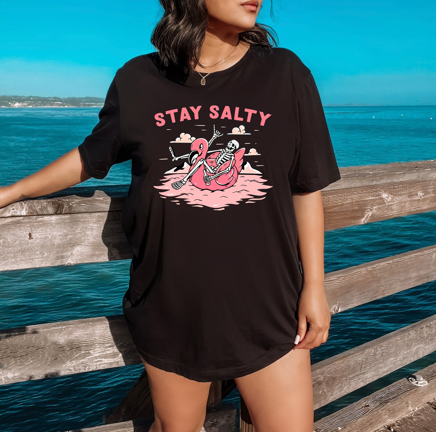 Stay Salty Skeleton Beach T-Shirt | Funny Salty Skeleton Tee | Beach Vibes Shirt image 3