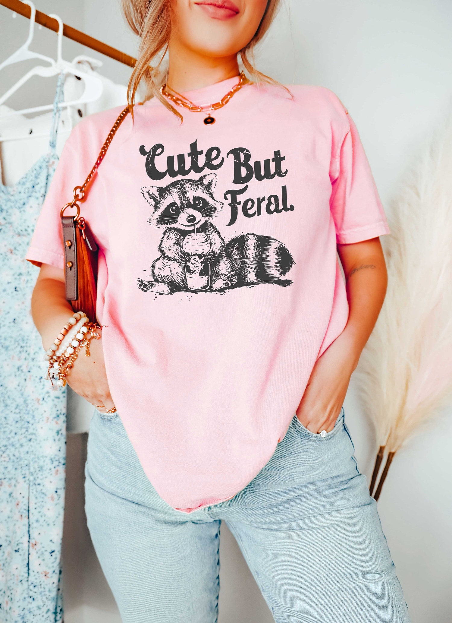 Funny Cute But Feral Raccoon Shirt | Feral Girl Summer | Western Rodeo Cowgirl T-Shirt image 2