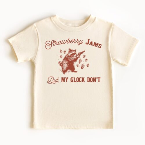 Strawberry Jams But My Glock Do Not Vintage T-Shirt Retro 90s Raccoon Tee Funny Unisex Cowboy Shirt image 0