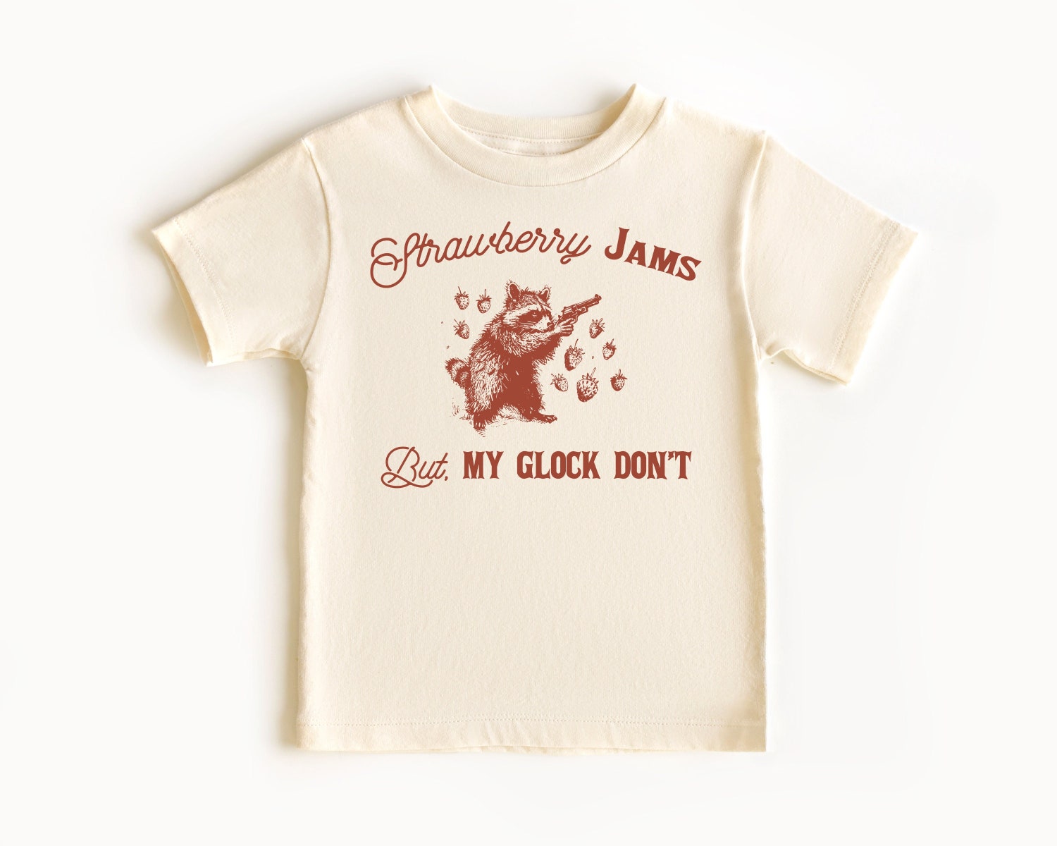 Strawberry Jams But My Glock Do Not Vintage T-Shirt Retro 90s Raccoon Tee Funny Unisex Cowboy Shirt image 0
