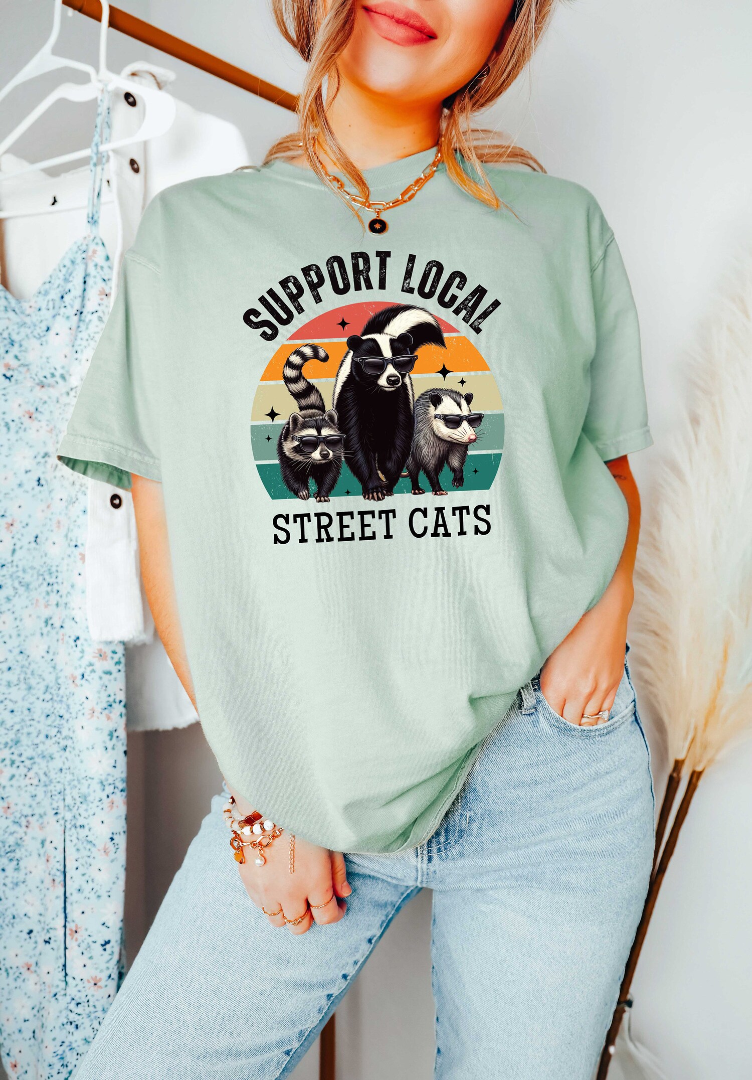 Support Local Street Cats T-Shirt | Retro Unisex Graphic Tee | Gift for Him | Adult Street Cats Shirt image 1