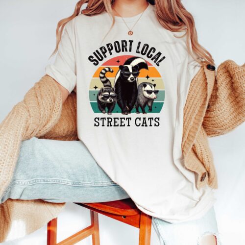 Support Local Street Cats T-Shirt | Retro Unisex Graphic Tee | Gift for Him | Adult Street Cats Shirt image 0