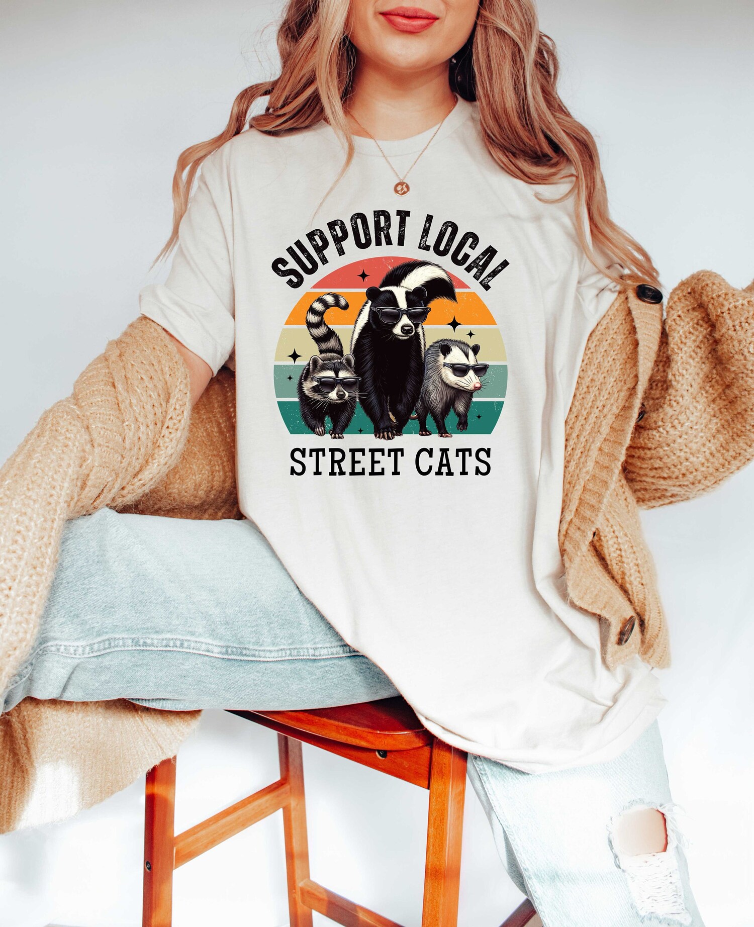 Support Local Street Cats T-Shirt | Retro Unisex Graphic Tee | Gift for Him | Adult Street Cats Shirt image 0