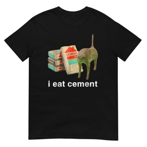 Funny Cursed Cat Shirt - I Eat Cement Graphic Tee - Humorous Cat Lover T-Shirt image 0