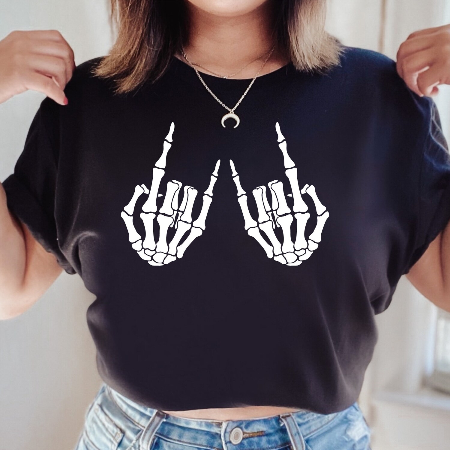 Skeleton Hand Rock T-Shirt Horror Gift Skeleton Shirt Rock and Roll Tee image 2