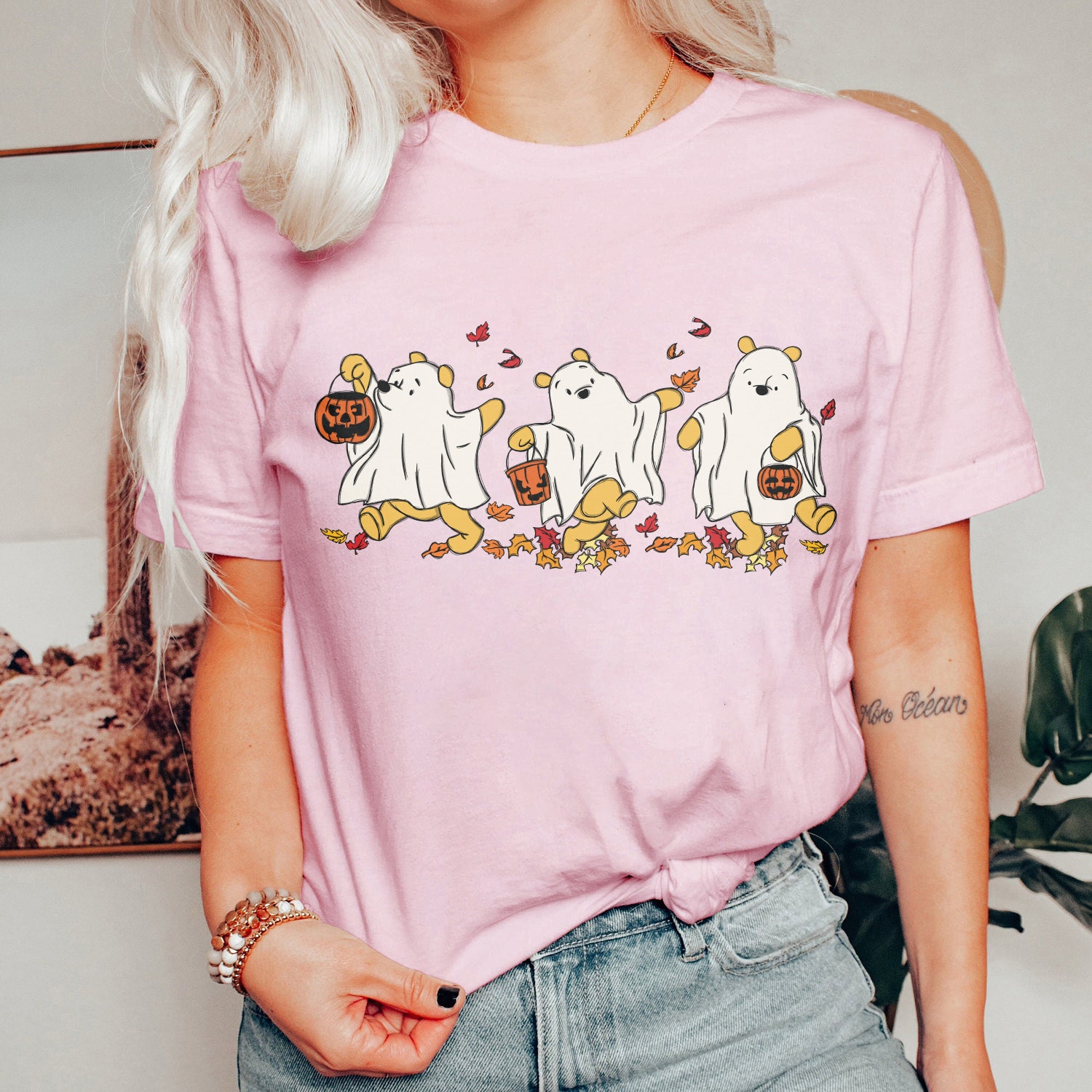 Retro Winnie the Pooh Ghost Halloween Shirt | Cute Spooky Season Shirt for Women | Fall Tee image 5