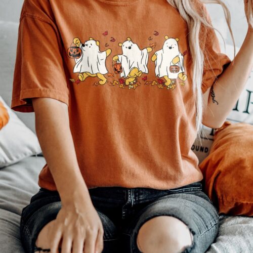 Retro Winnie the Pooh Ghost Halloween Shirt | Cute Spooky Season Shirt for Women | Fall Tee image 0