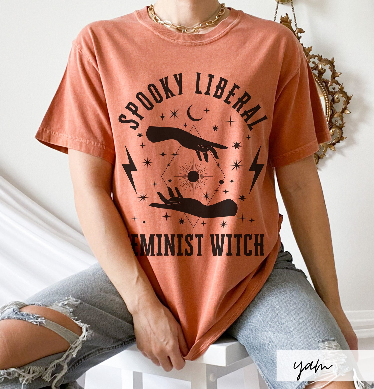 Comfort Colors Feminist Witch Shirt Autumn Celestial Owl Goddess Whimsigoth Fall Gift Idea image 1