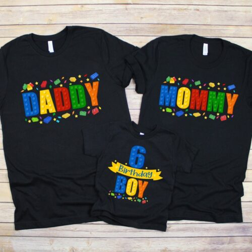 Custom Building Blocks Family Matching Birthday Shirts Bricks Birthday Boy Girl Shirt Gift image 0