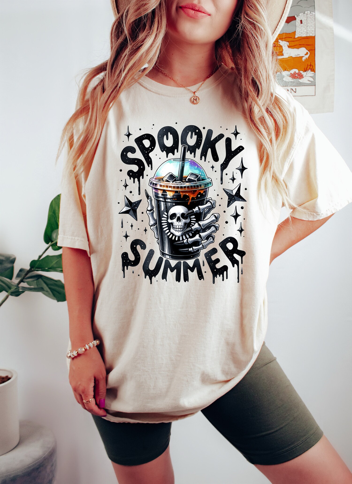 Spooky Summer Skeleton Shirt | Trendy Coffee Lover Tee | Summer Vibes Skeleton Hand Shirt image 2