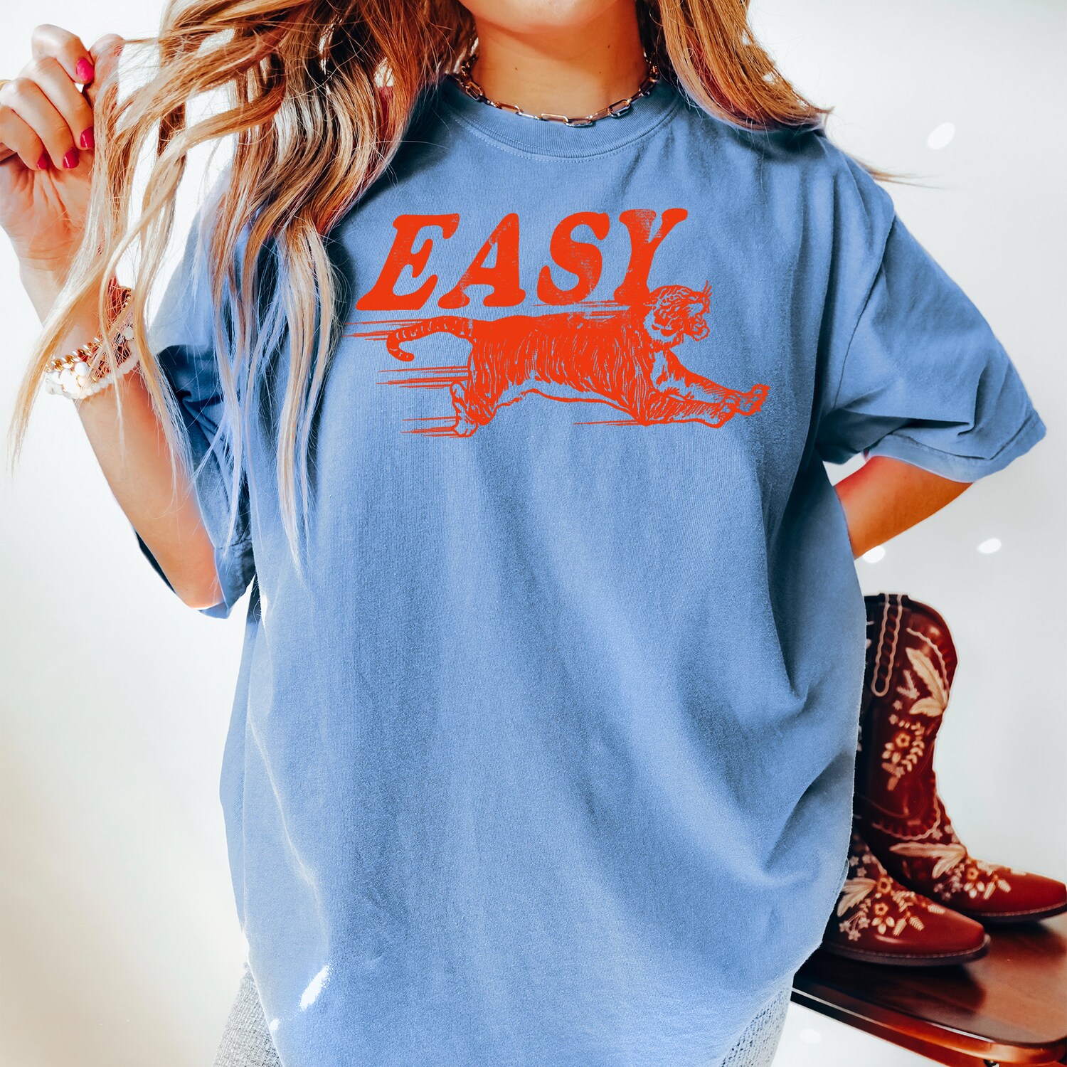 Retro Easy Tiger T-Shirt Vintage Festival Tee Boho Hippie Shirt image 3