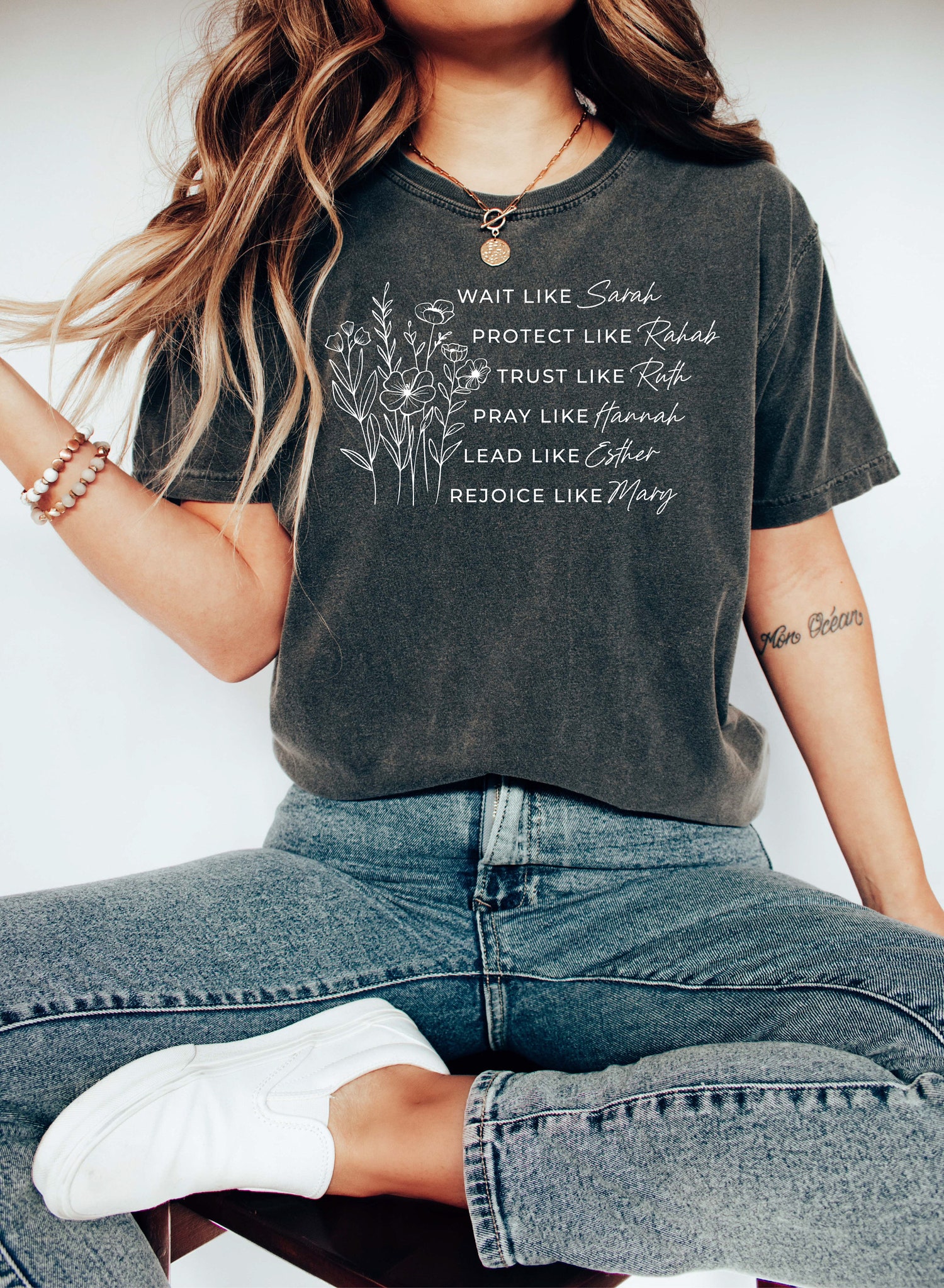 Comfort Colors® Women of the Bible Shirt - Faith Bible Verse Boho Christian Floral Tee image 2