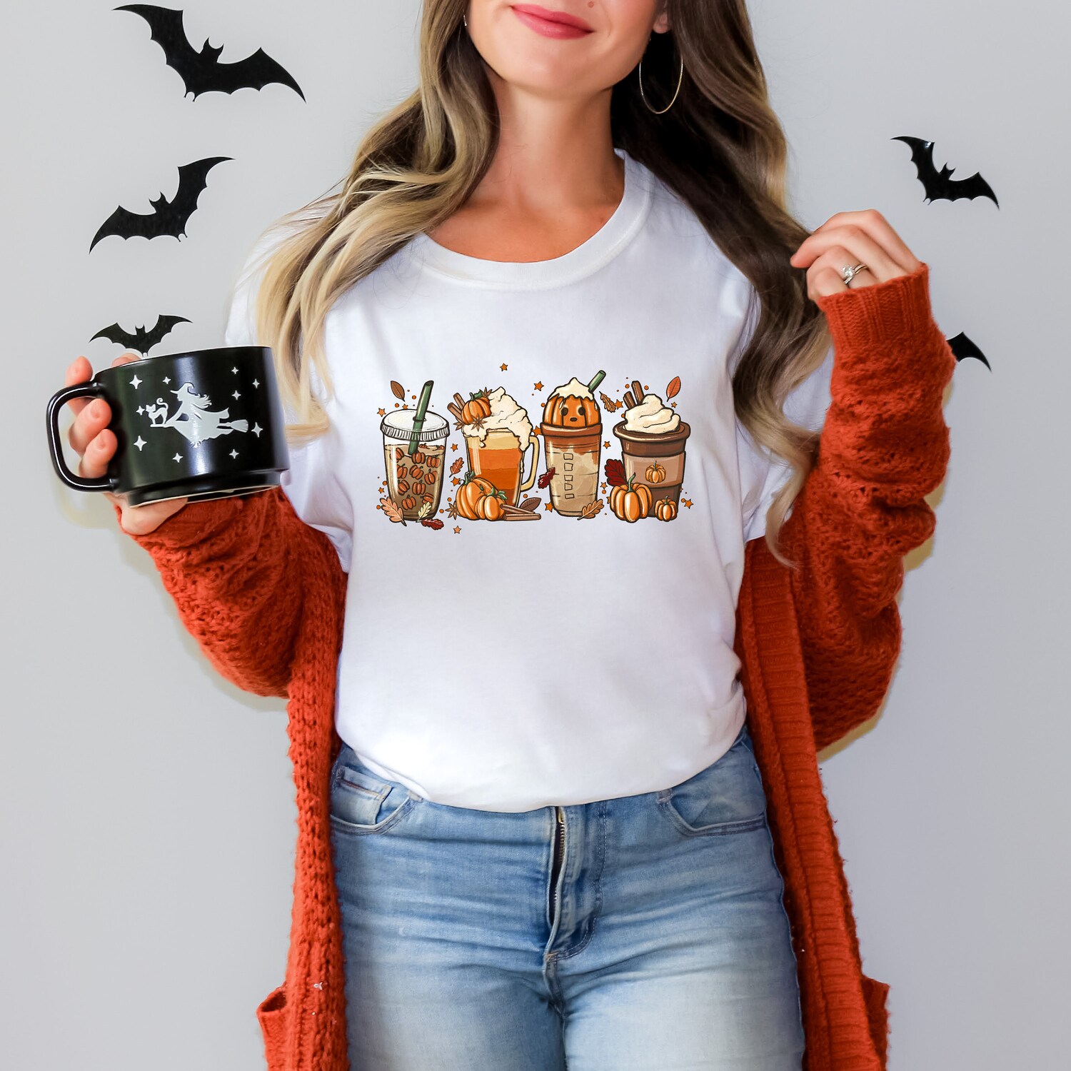 Fall Pumpkin Coffee Shirt | Retro Halloween Latte Tee | Autumn Season Shirt image 7