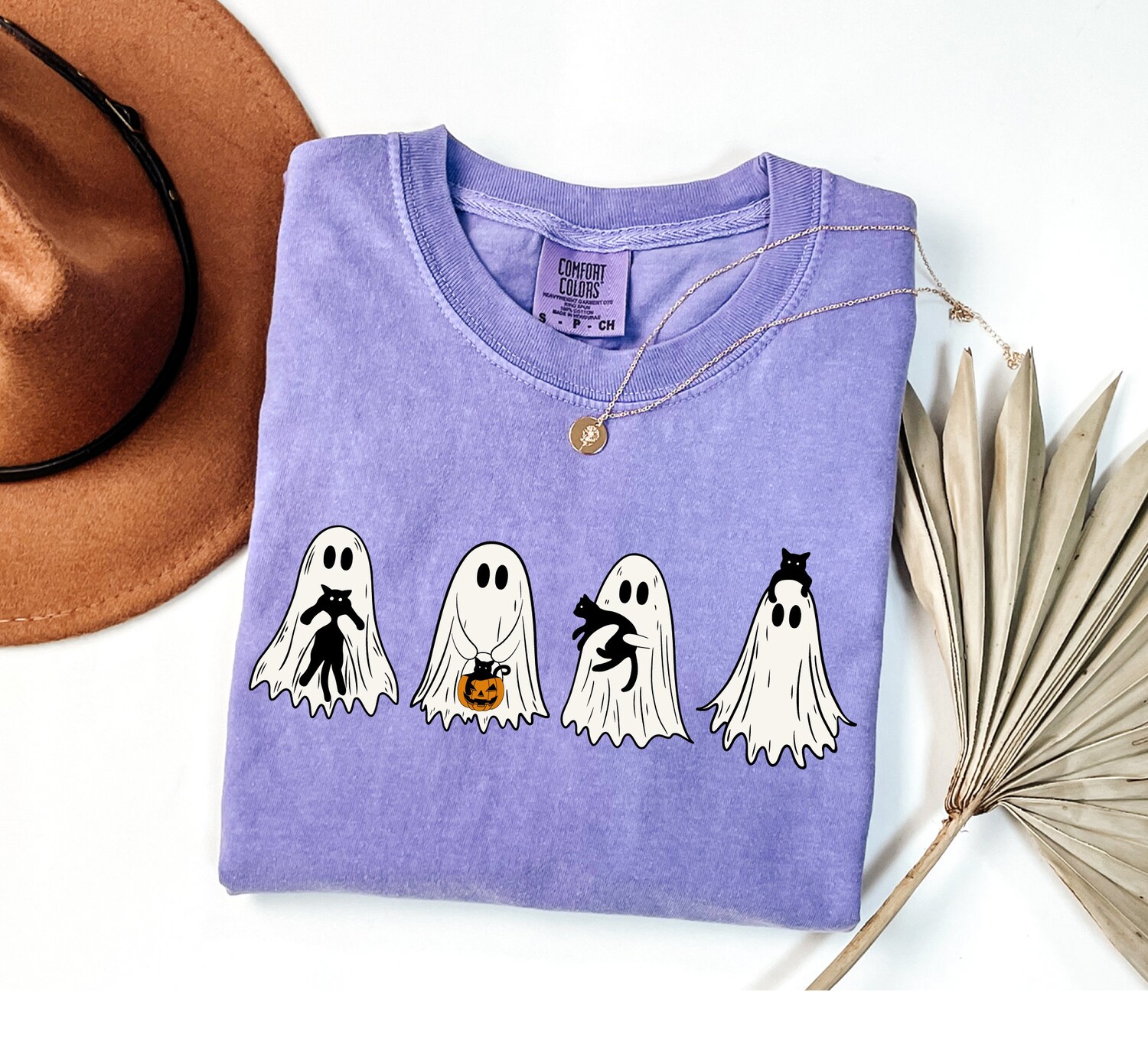 Cute Ghost Black Cats Halloween Shirt Spooky Season Cat Lover Gift image 5