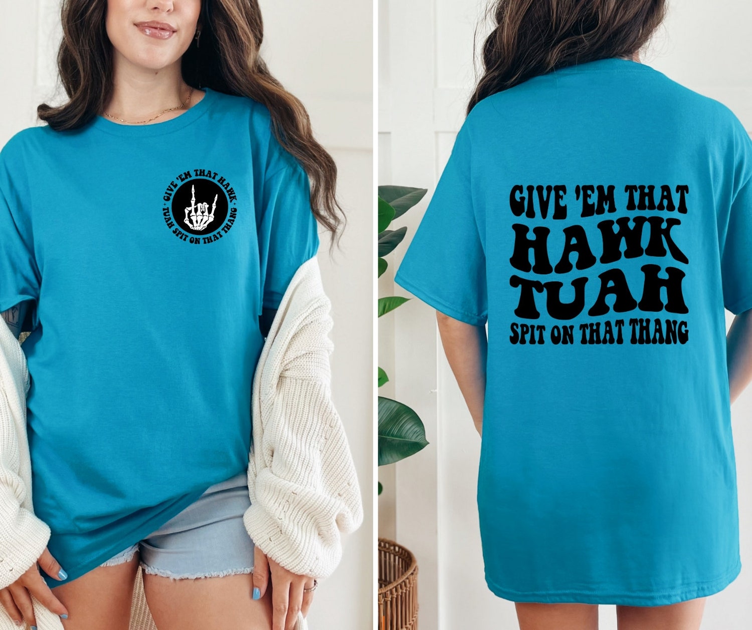 Hawk Tuah Viral Trendy Shirt - Unisex Heavy Cotton Tee with Pocket and Back Design image 0