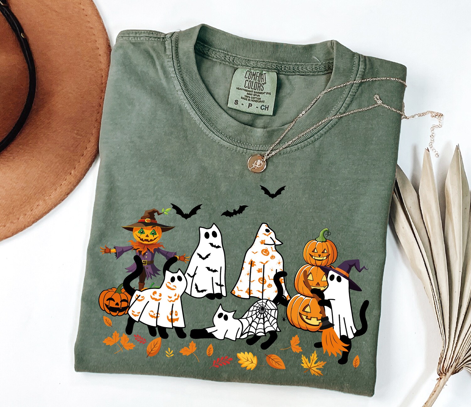 Cute Ghost Cats Halloween Shirt for Cat Lovers Spooky Season Gift image 0