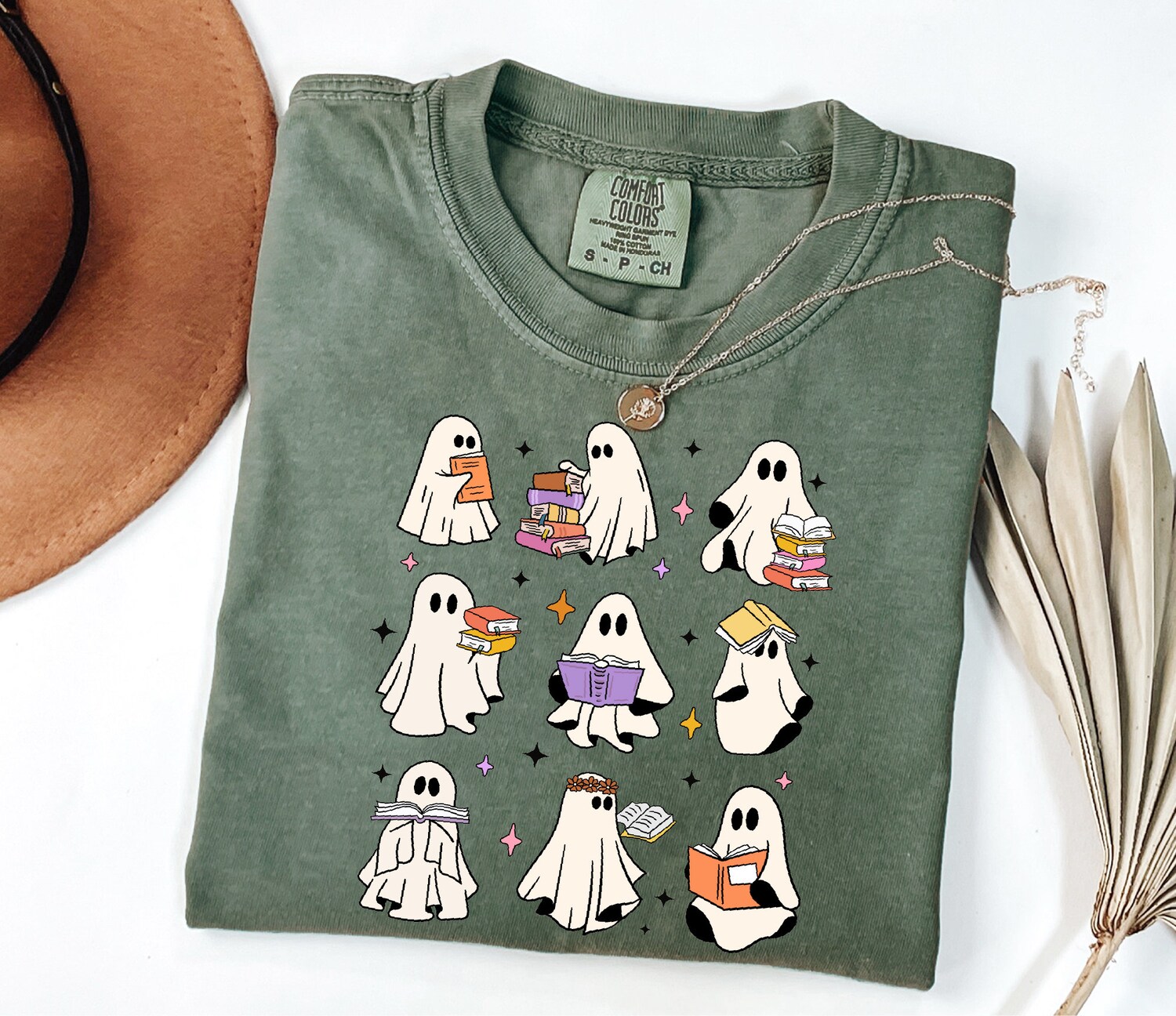 Reading Books Ghost Shirt Halloween Books Lover Shirt Spooky Teacher Shirt image 0