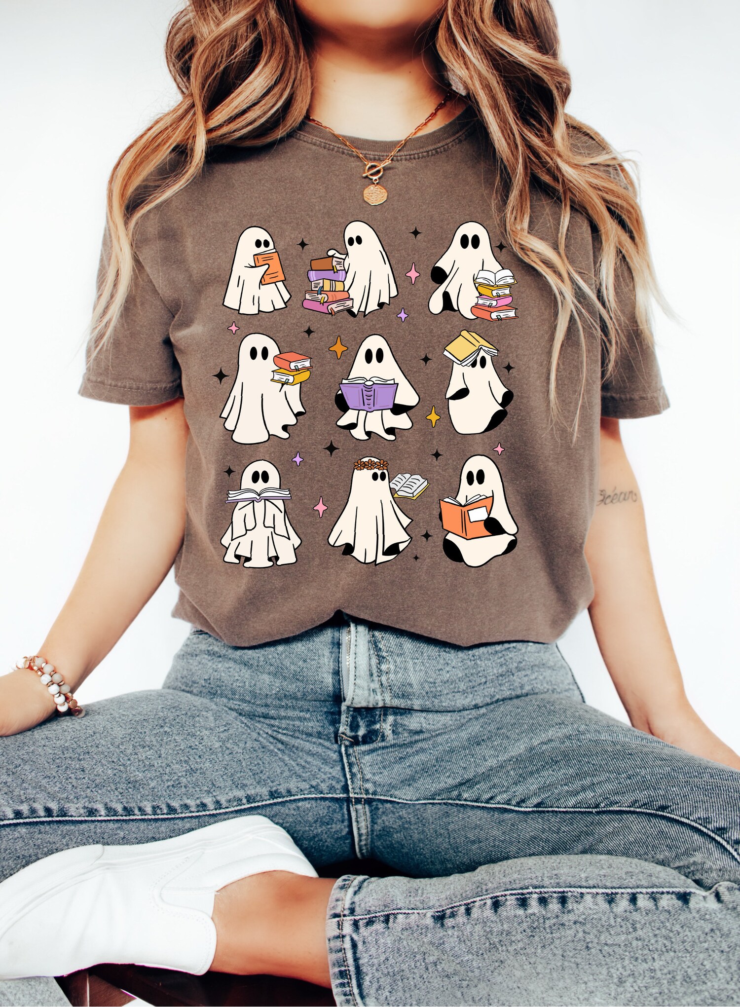 Reading Books Ghost Shirt Halloween Books Lover Shirt Spooky Teacher Shirt image 6