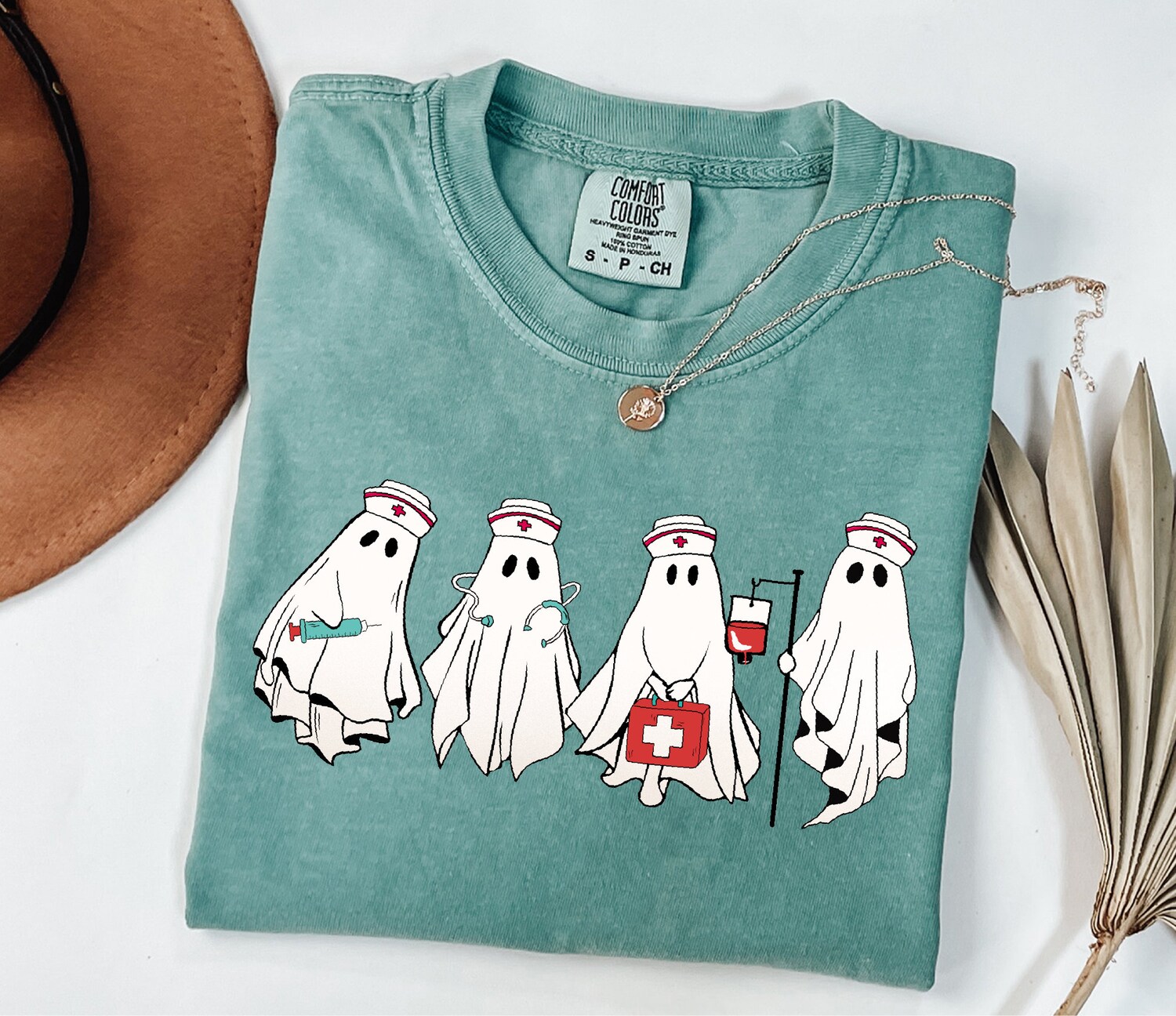 Comfort Colors Cute Ghost Nurse Halloween Shirt Spooky Nurse Gift Nurse Boo Crew Tee image 0