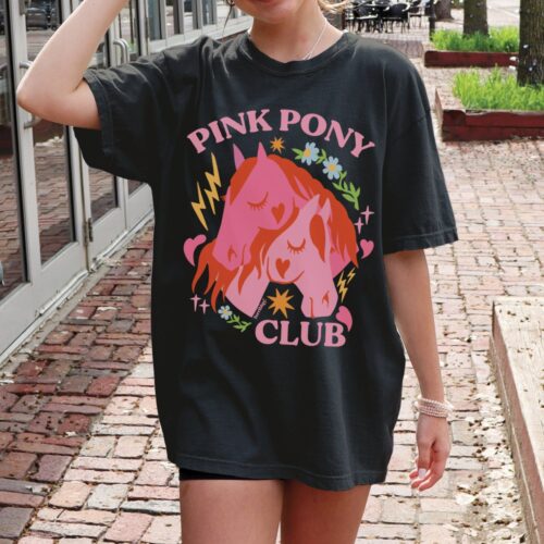 Pink Pony Club Pride T-Shirt Cute Lesbian Graphic Tee Plus Size Midwest Gay image 0