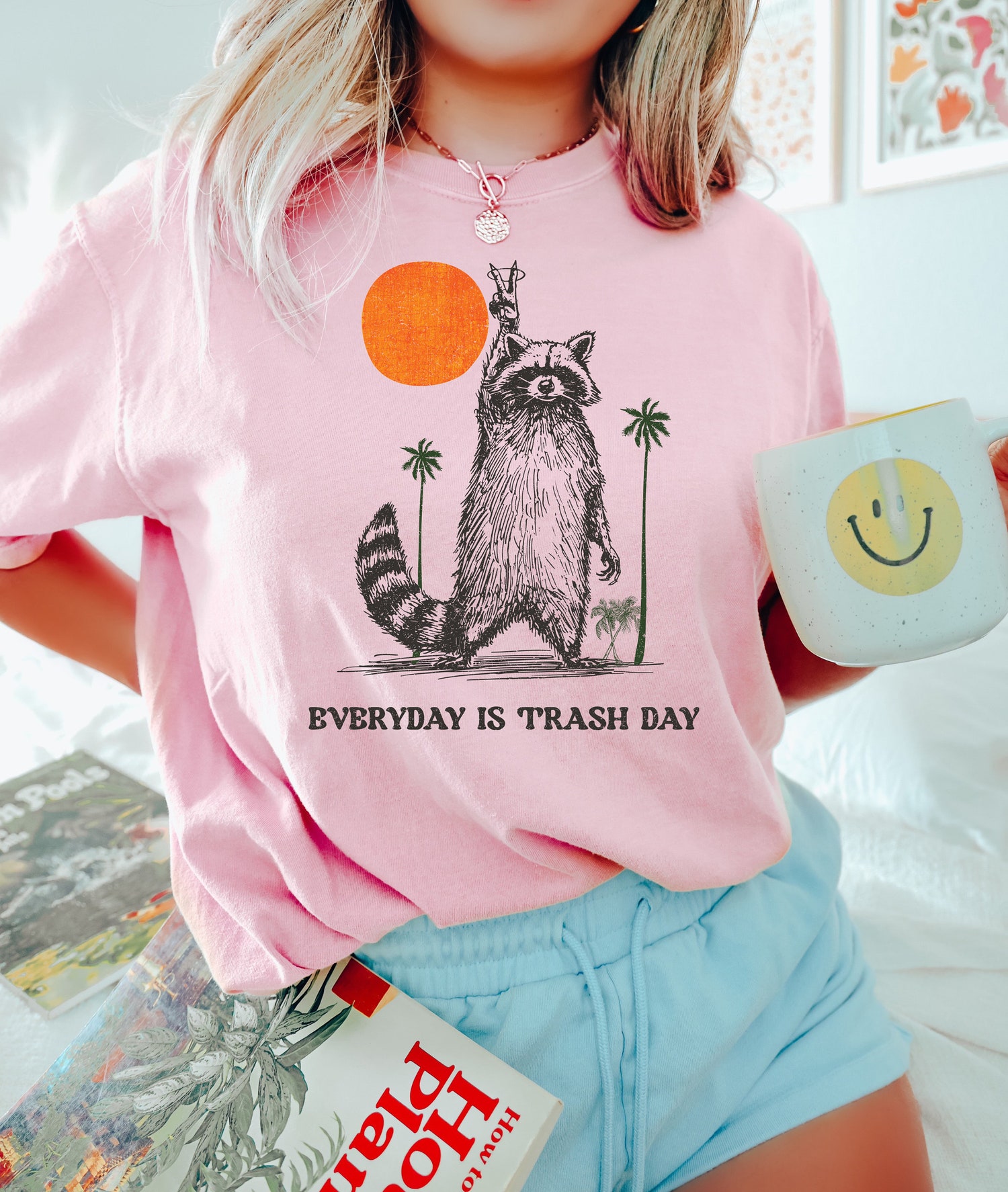 Funny Raccoon Meme Shirt - Retro Sunset Raccoon Tee - Distressed Style Trash Day T-Shirt image 2