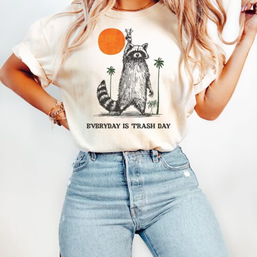 Funny Raccoon Meme Shirt - Retro Sunset Raccoon Tee - Distressed Style Trash Day T-Shirt image 0