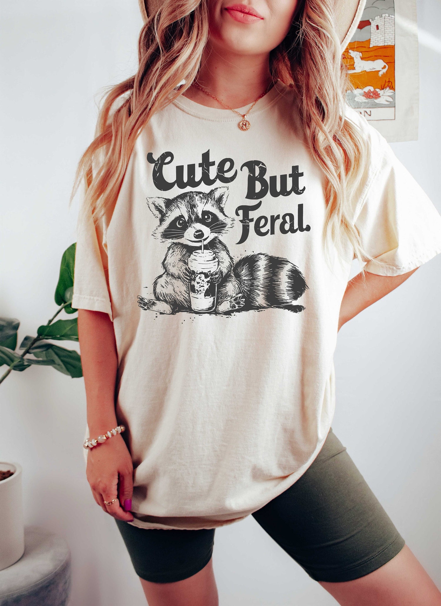 Funny Cute But Feral Raccoon Shirt | Feral Girl Summer | Western Rodeo Cowgirl T-Shirt image 0