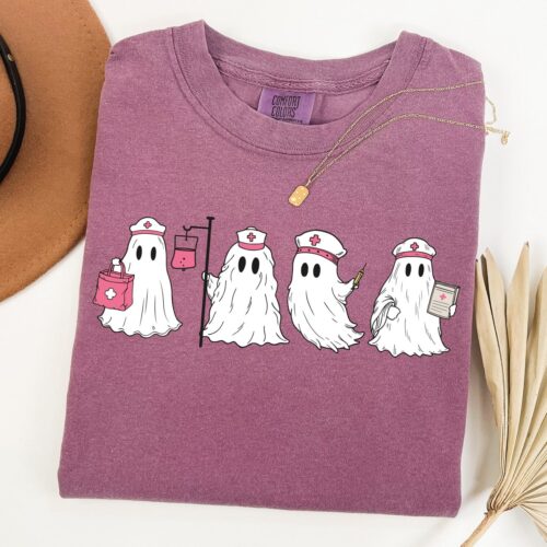 Ghost Nurse Halloween Shirt Spooky Nurse Gift Fall Tee Nurse Boo Crew image 0