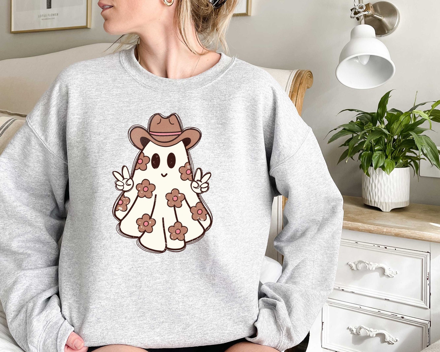 Cowboy Ghost Halloween Sweatshirt Cute Spooky Western Shirt Country Halloween Gift Tee image 2