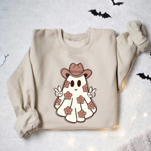 Cowboy Ghost Halloween Sweatshirt Cute Spooky Western Shirt Country Halloween Gift Tee image 0