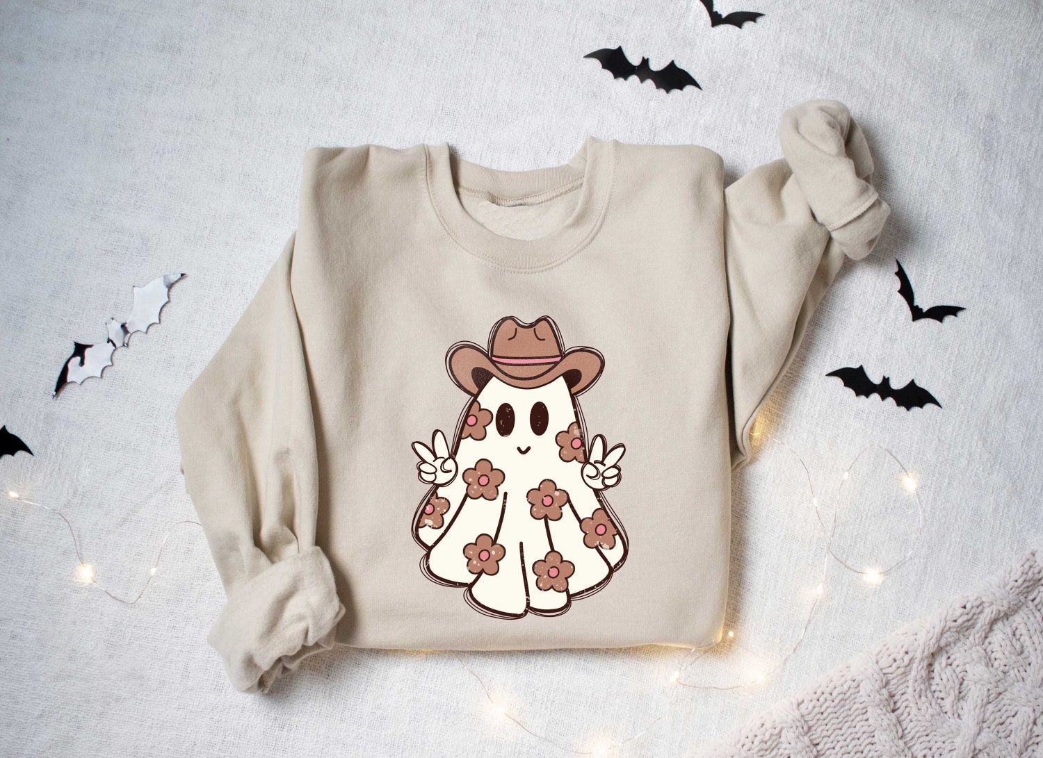 Cowboy Ghost Halloween Sweatshirt Cute Spooky Western Shirt Country Halloween Gift Tee image 0