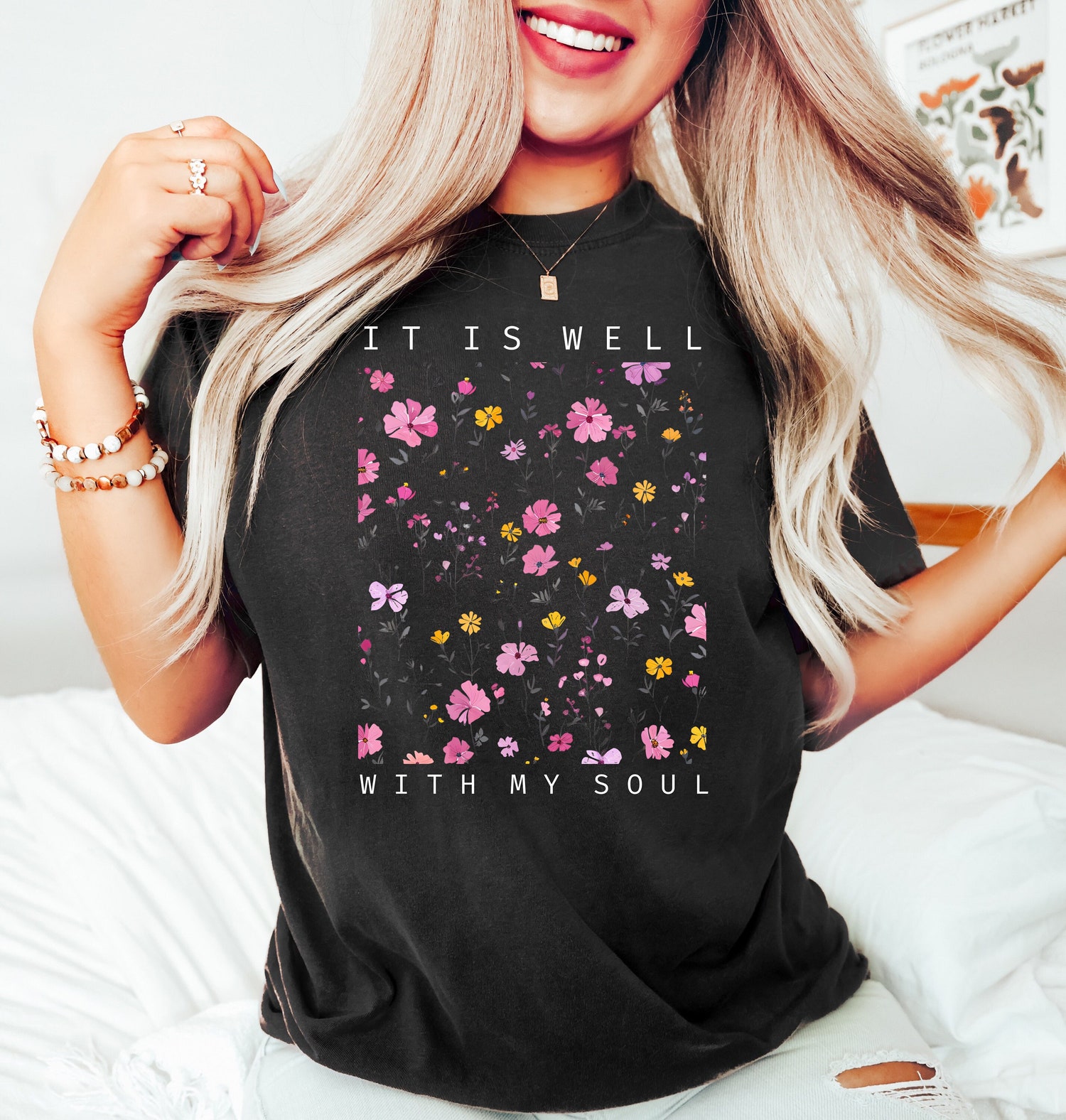 It is Well With My Soul Christian T-Shirt | Vintage Floral Christian Shirt | Jesus Apparel Gift image 0