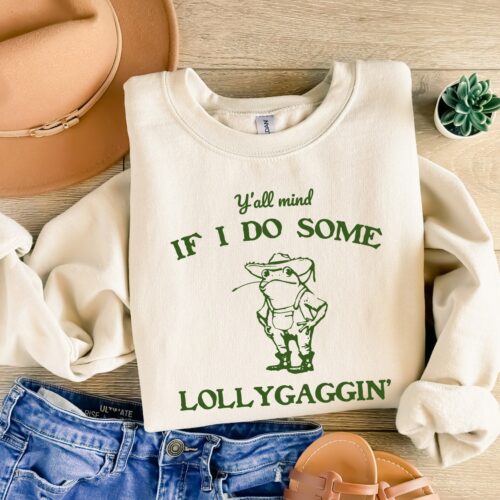 Y'all Mind If I Do Some Lollygagging Shirt Funny Frog Graphic Tee Retro Farmer T-Shirt for Frog Lovers image 0