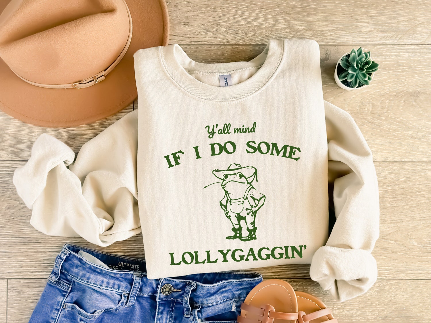 Y'all Mind If I Do Some Lollygagging Shirt Funny Frog Graphic Tee Retro Farmer T-Shirt for Frog Lovers image 0