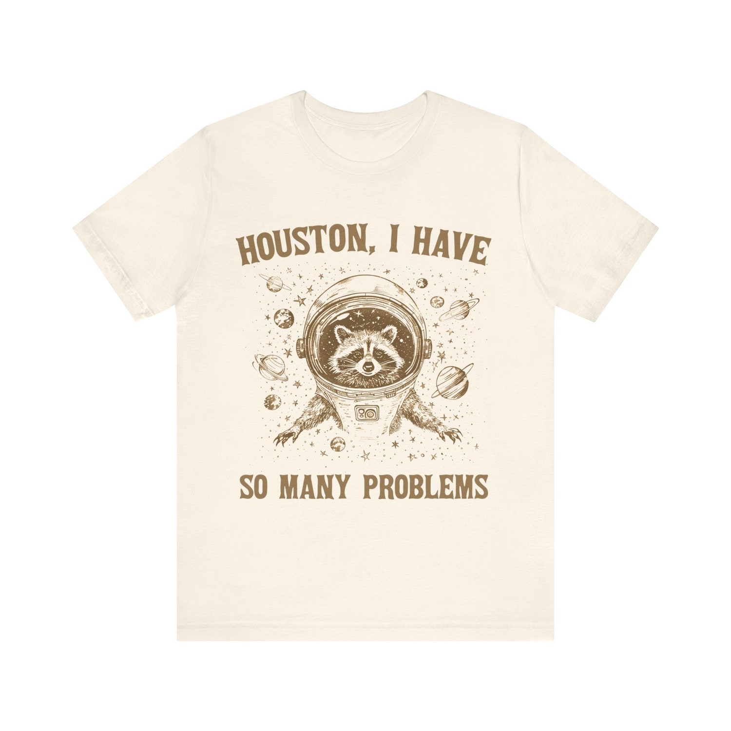 Houston I Have Many Problems Raccoon Vintage Unisex Retro Meme T-Shirt Funny Raccoon Tee image 1