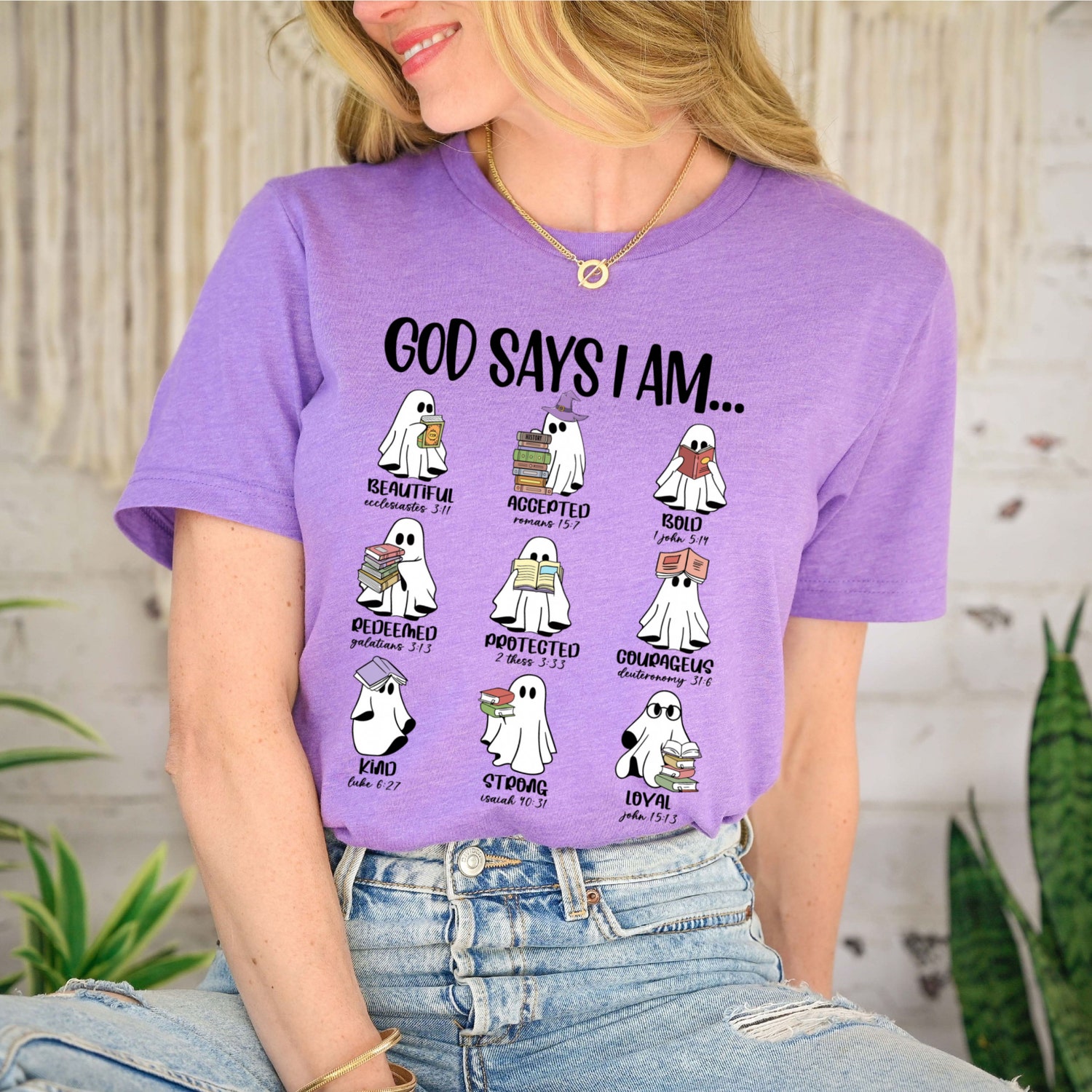 God Says I Am Halloween Shirt - Cute Ghost Book Lover T-Shirt for Halloween Gift image 2