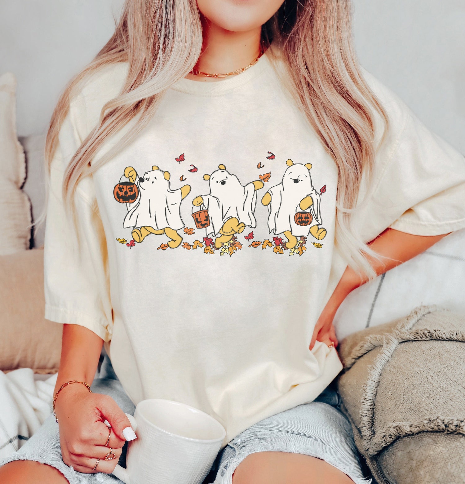 Retro Winnie the Pooh Ghost Halloween Shirt | Cute Spooky Season Shirt for Women | Fall Tee image 2