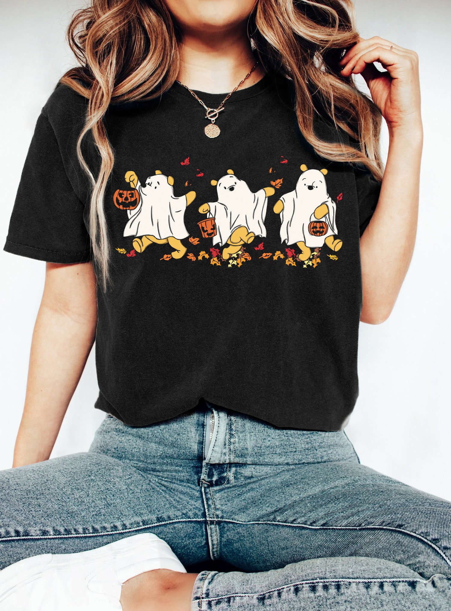 Retro Winnie the Pooh Ghost Halloween Shirt | Cute Spooky Season Shirt for Women | Fall Tee image 4