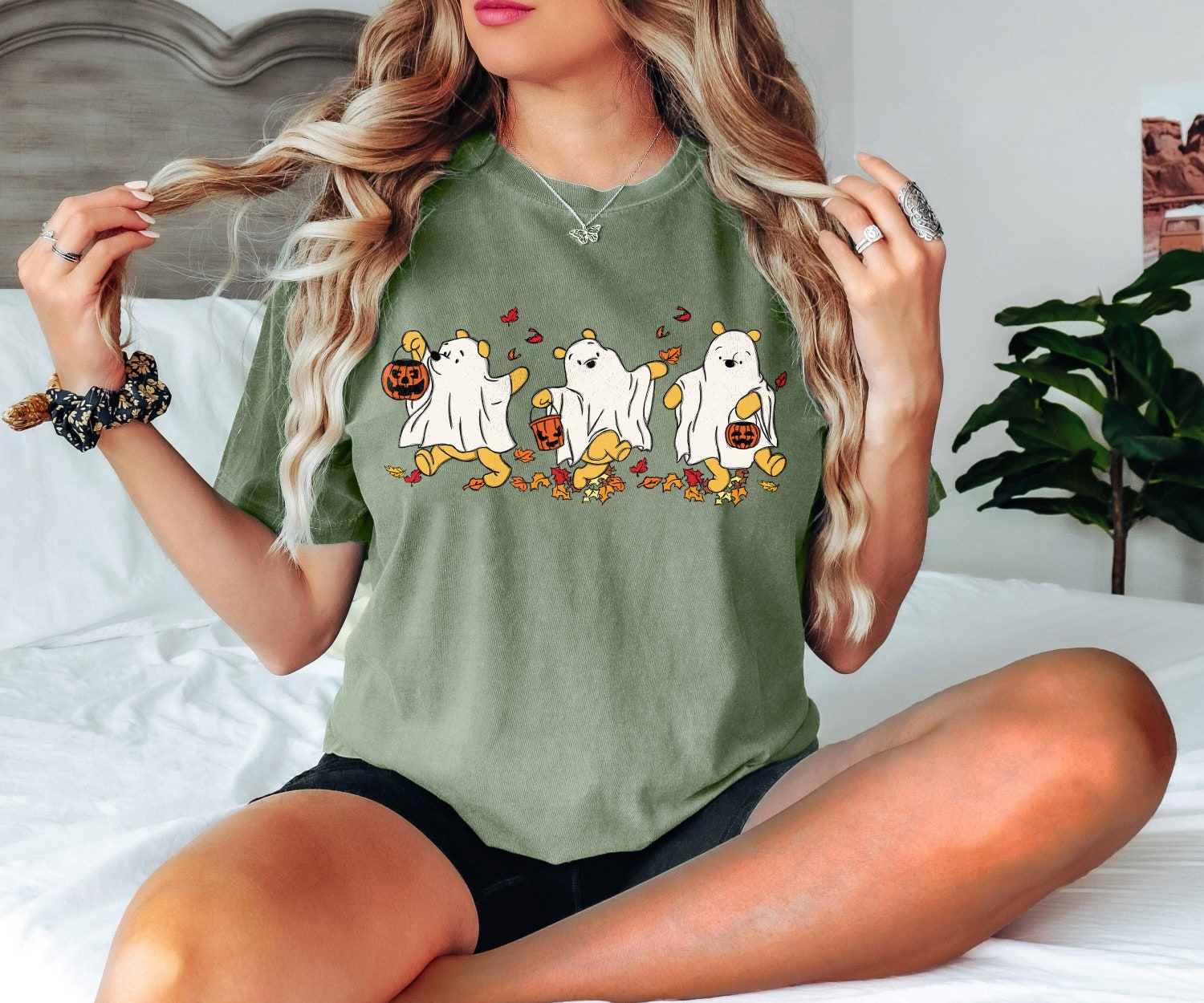 Retro Winnie the Pooh Ghost Halloween Shirt | Cute Spooky Season Shirt for Women | Fall Tee image 1