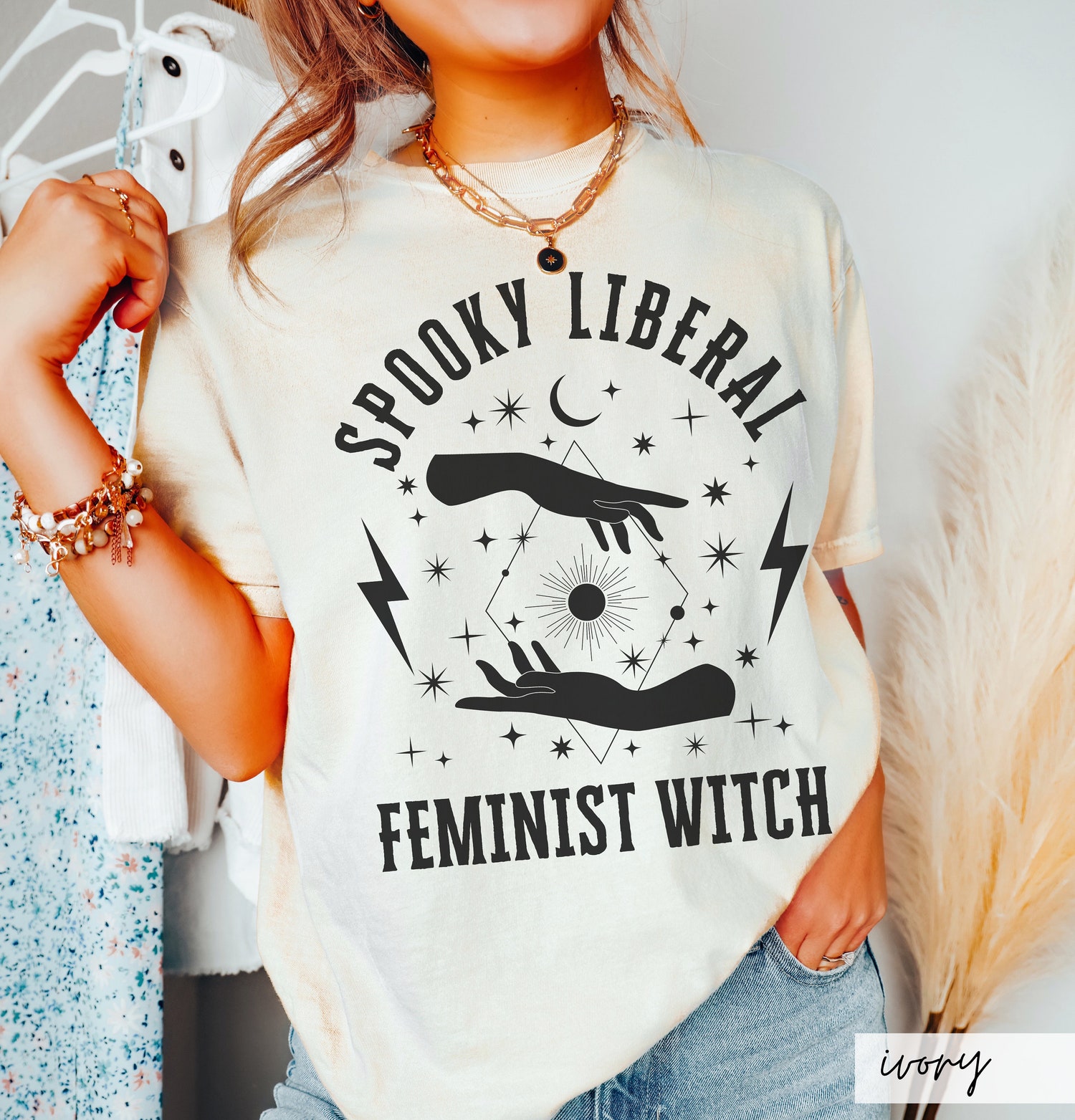 Comfort Colors Feminist Witch Shirt Autumn Celestial Owl Goddess Whimsigoth Fall Gift Idea image 3