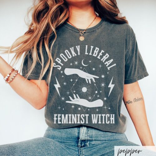 Comfort Colors Feminist Witch Shirt Autumn Celestial Owl Goddess Whimsigoth Fall Gift Idea image 0