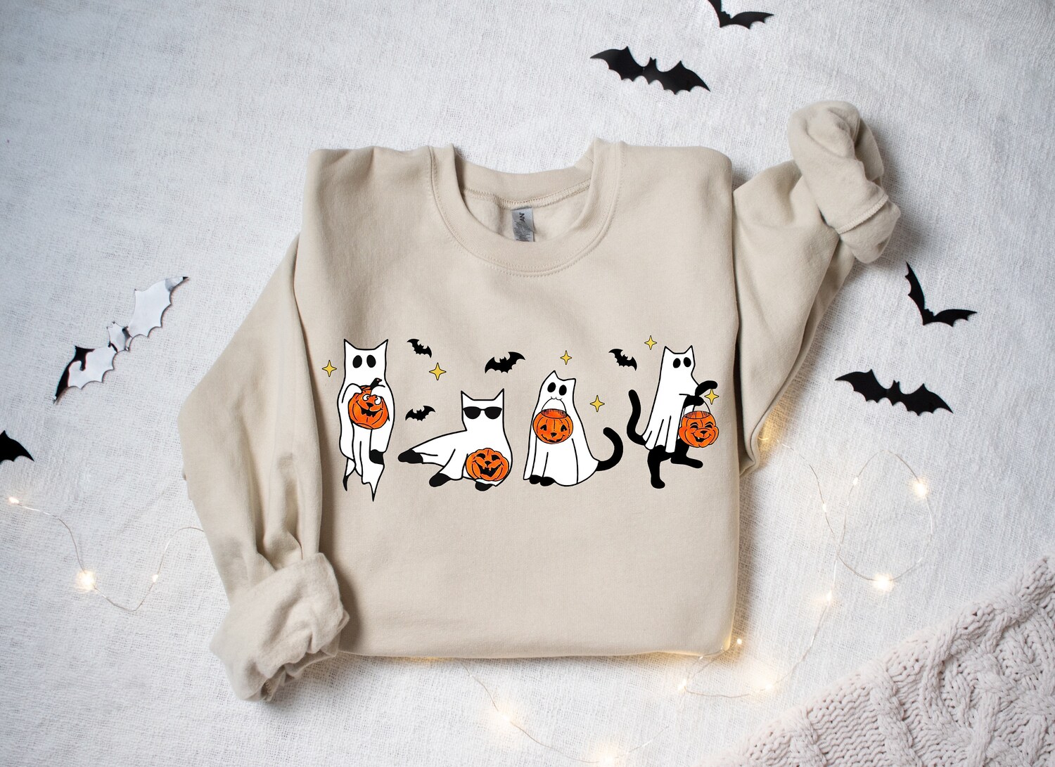 Halloween Black Cat Sweatshirt - Spooky Cat Lover Shirt - 2024 Halloween Ghost Shirt image 1