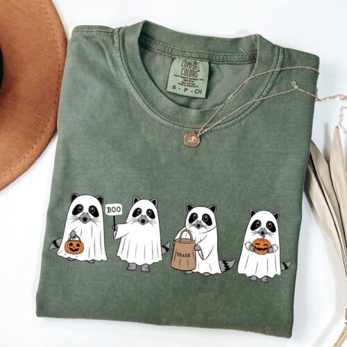 Ghost Raccoon Halloween Shirt Retro Cute Raccoon Tee Spooky Season image 0