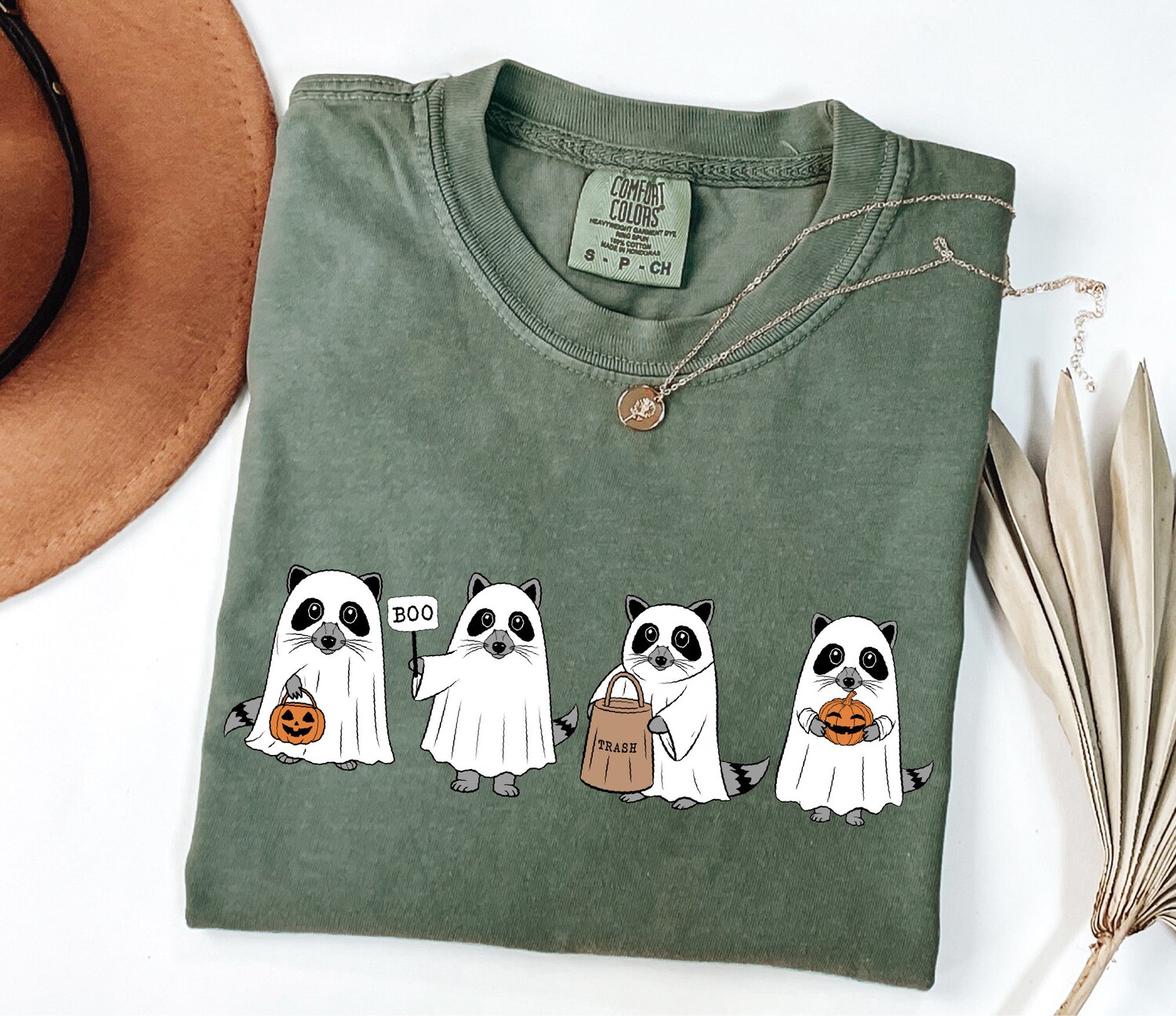 Ghost Raccoon Halloween Shirt Retro Cute Raccoon Tee Spooky Season image 0